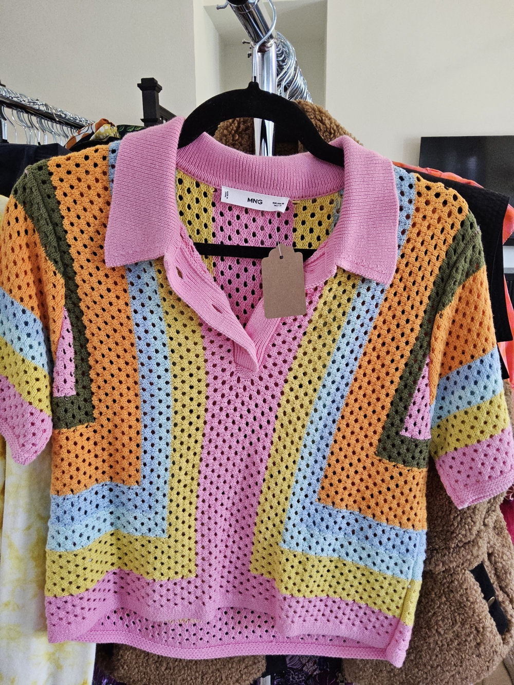 MNG Multicolor Open-Knit Crewneck Sweater || Size Medium Top Bottom Large - Picture 2 of 3